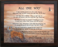 Original Poem 'All the Way' shown on Eagle & Tiger background in Walnut finish Plaque